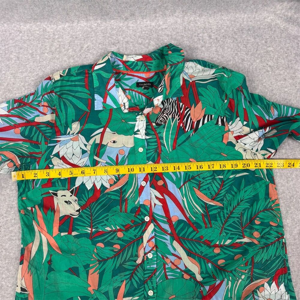 Talbots Women's Cotton Jungle Print Blouse Green Long Sleeve Size Large - Picture 7 of 10